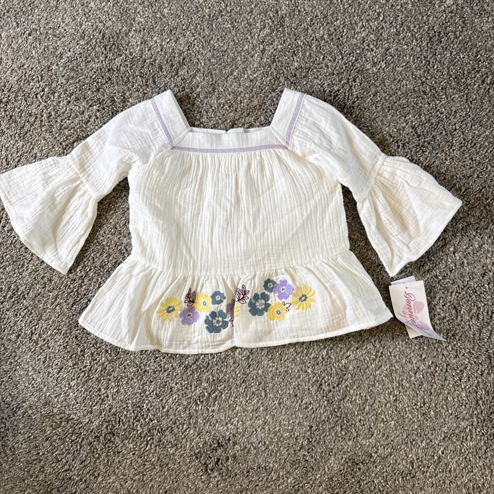 Bonnie Jean Girls Bohemian-Style Floral‎ Embroidered Peplum Top Size 4T New